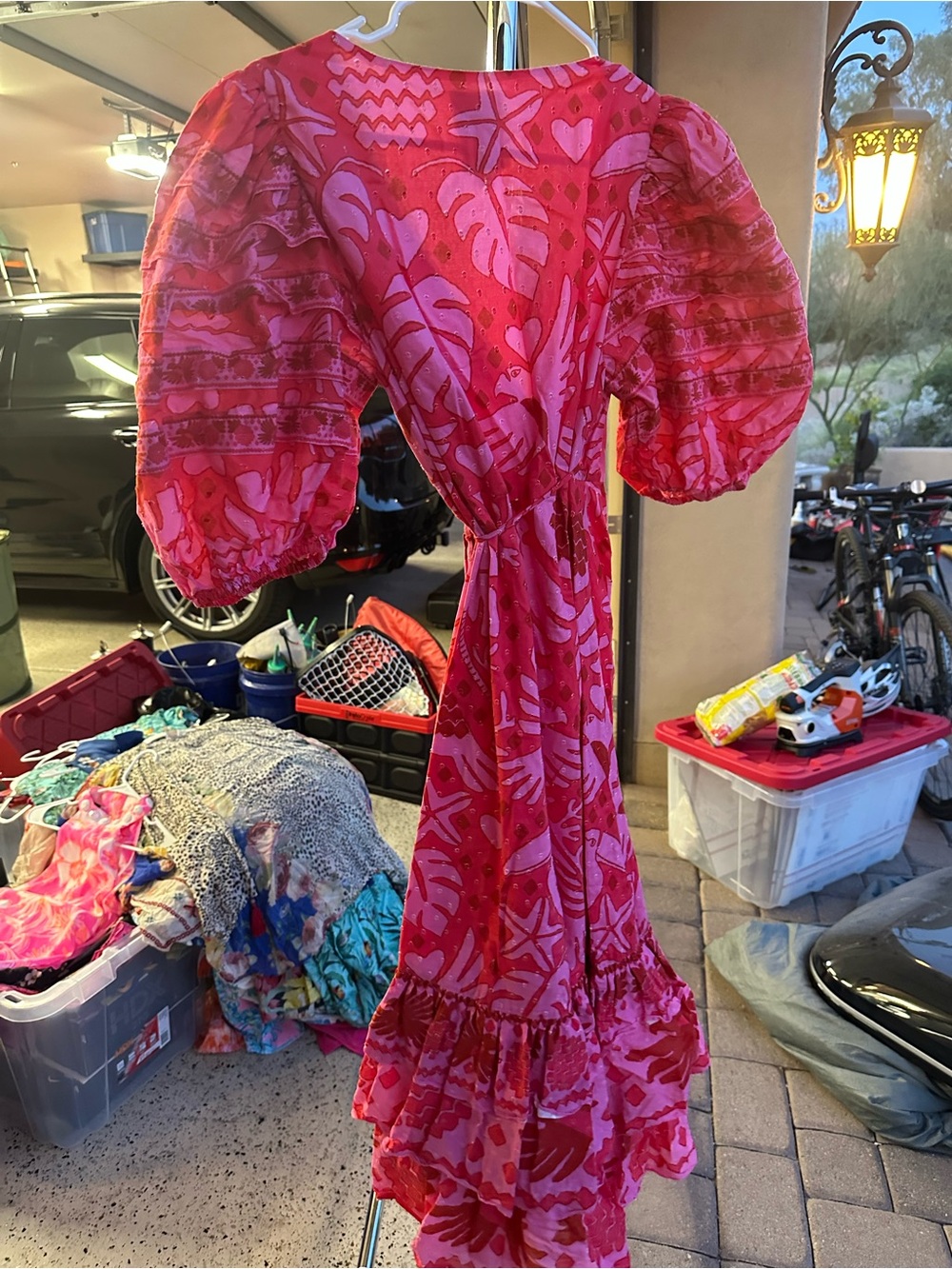 FARM Rio Pink Floral Puff-Sleeve Midi Wrap Dress - Picture 3 of 3